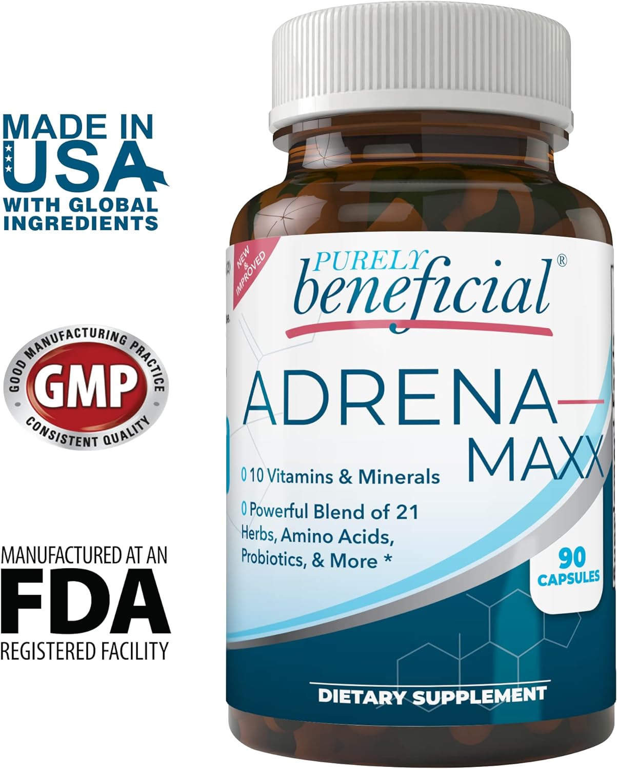 PURELY beneficial ADRENA-MAXX - Natural Supplement, 45Day Supply- Fatigue Relief, Stress Response, Enhanced Energy - Pure, Organic Ingredients. : Health & Household