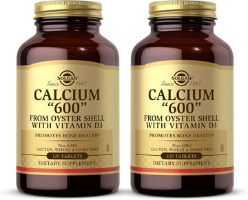 Solgar Calcium "600" - 120 Tablets, Pack Of 2 - From Oyster Shell With Vitamin D3 - Non-Gmo, Gluten Free, Dairy Free - 120 Total Servings