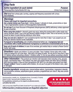 AZO Urinary Pain Relief Maximum Strength (24 Count) + Urinary Tract Infection (UTI) Test Strips (3 Count) + D-Mannose for Urinary Tract Health (120 Count) : Health & Household