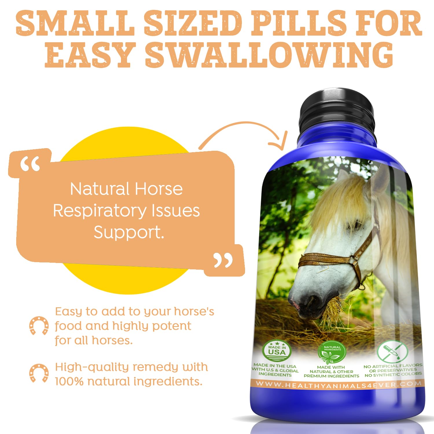 Healthy Animals 4Ever All-Natural Horse Respiratory Issues Support - Helps Prevent Heaves, Allergies & Infections - Supplements for Horses - Homeopathic & Highly Effective - 300 Tablets Unknown Binding