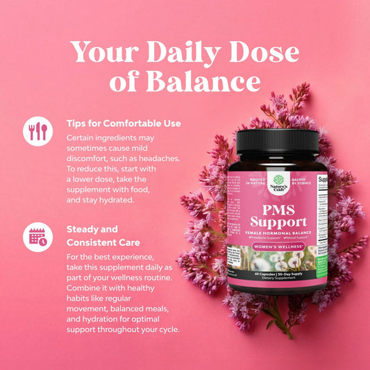 Advanced Pms Support Supplement For Women - Multibenefit Relief Complex Low Energy Mood Period Cramps And Bloating Menstrual Hormonal Balance (60 Capsules)
