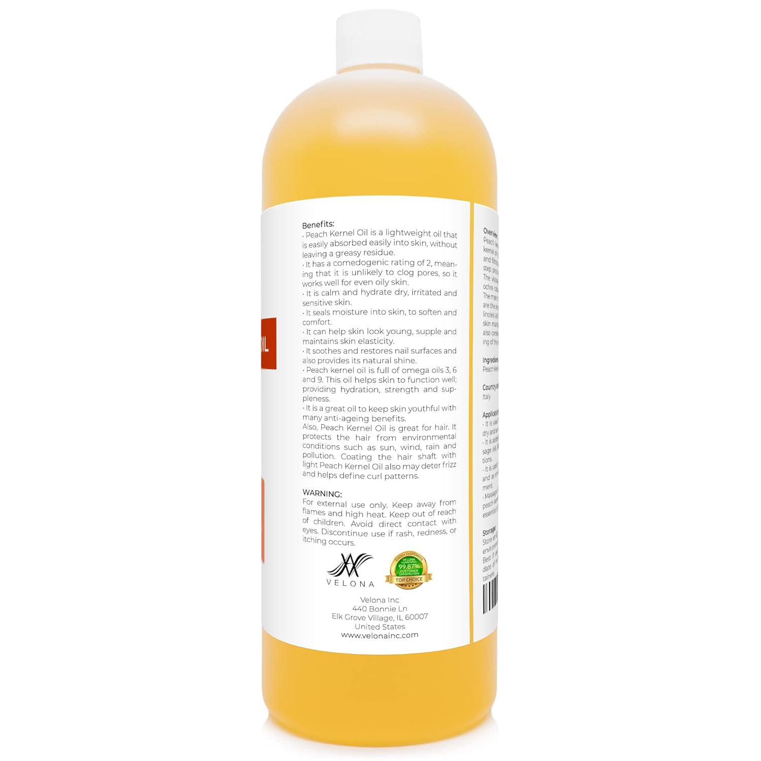velona Peach Kernel Oil 32 oz | 100% Pure and Natural Carrier Oil | Refined, Cold pressed | Cooking, Skin, Hair, Body & Face Moisturizing | Use Today - Enjoy Results : Beauty & Personal Care