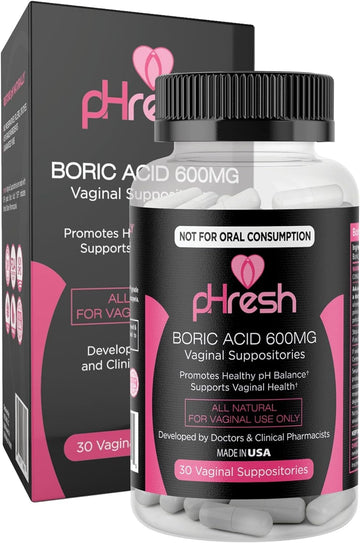 Ace Nutrition Phresh Boric Acid Suppositories For Women, Suppositories For Odor Use, Natural Feminine Care Supports Vaginal Health & Promotes Healthy Ph Balance - Made In Usa