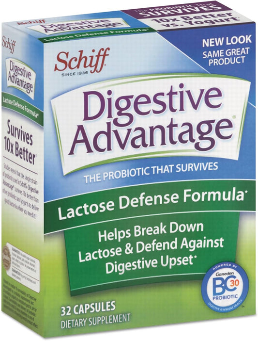 Digestive Advantage Lactose Defense With Lactase Enzymes & Probiotics For Digestive Health, Support For Breaking Down Lactose, Minor Abdominal Discomfort & Gut Health, 32Ct Capsules