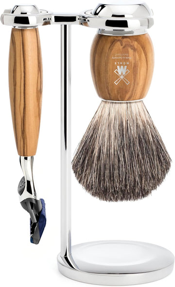 Mühle Vivo Olive Wood 3-Piece Pure Badger 5-Blade Razor Shaving Set