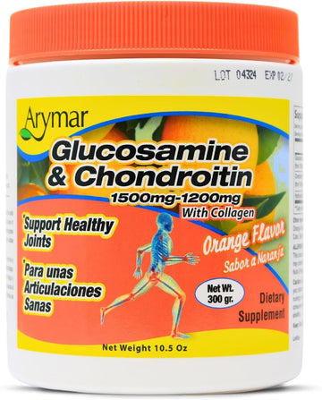 Arymar Glucosamine & Chondroitin 1500Mg-1200Mg With Collagen, Supports Joint Health, Orange Flavor