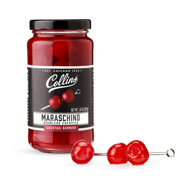 Collins Stemless Maraschino Cherries, Garnish For Cocktails, Desserts, Manhattans, And Old Fashioned, Gourmet Snacking Cherries For Home And Bar, 10Oz