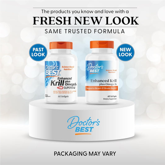 Doctors Best Enhanced Wild Caught Antarctic Krill (Superba2) Plus Omega-3S, Supports Heart & Brain Health, Non-Gmo, Gluten Free 60 Softgels
