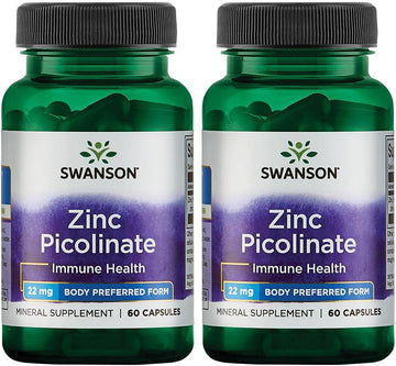 Swanson Zinc Picolinate - Mineral Supplement Promoting Prostate Health, Vision Health, & Immune Support - Body Preferred Form Of Chelated Zinc - (60 Capsules, 22Mg Each) 2 Pack