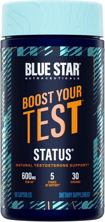 Blue Star Nutraceuticals Status - Testosterone Booster For Men - W/Ksm 66 Ashwagandha - Invigorate Stamina, Muscle Growth & Energy | Natural Test Booster Support - 90 Veggie Capsules