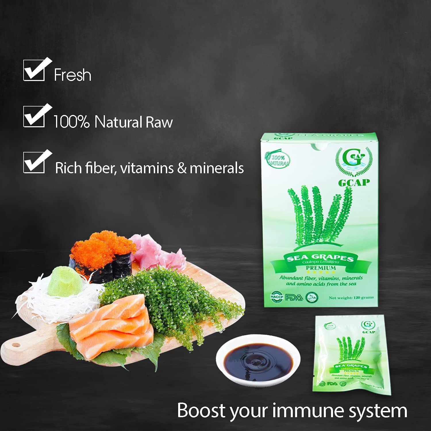 Gcap Salted Sea Grapes – Premium – Dehydrated Seaweed, Umibudo, Green Caviar, Lato Seaweed - A Great Superfood For Your Health - Boosting Immune System (120 Grams Of 6 Packs)