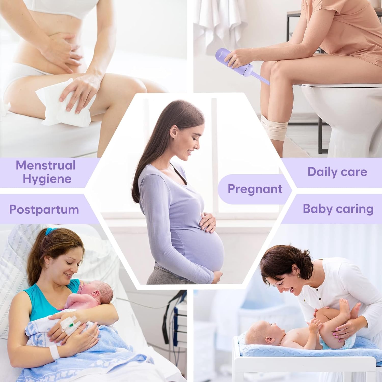 Easy@Home Portable Peri Bottle For Postpartum & Perineal Care: Handheld Bidet Perfect For Personal Hygiene Cleaning & Travel Friendly | 380Ml Leakproof & Convenient Design | Epb-01 Purple