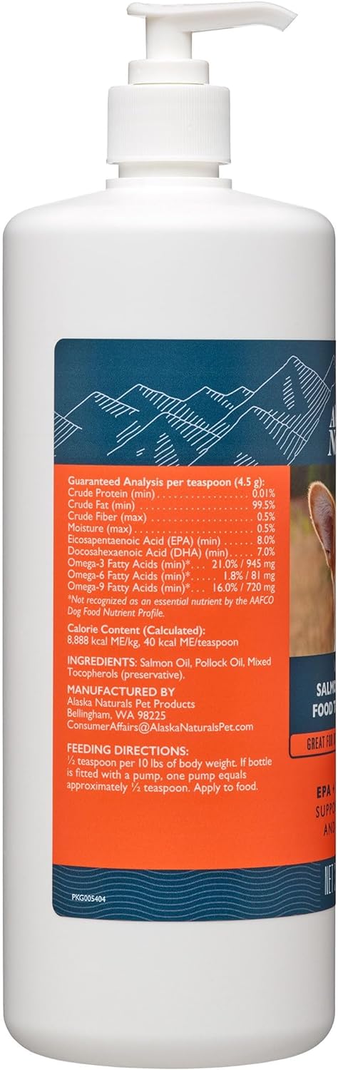 Alaska Naturals – Wild Alaska Salmon Oil Formula Dog Food Topper – Epa And Dha Omega-3 - Supplement For Healthy Skin, Shiny Coat – Made In The Usa – 8 Oz. Pump Bottle