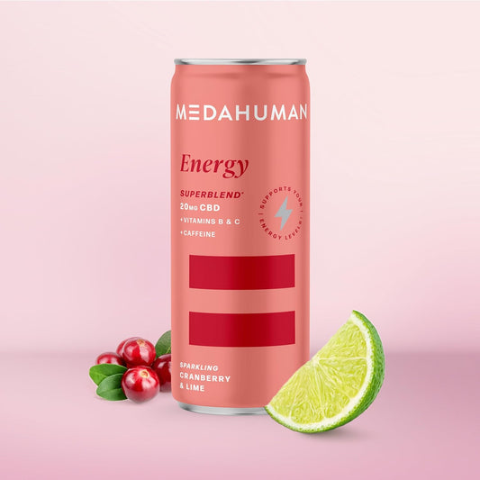 Medahuman Cbd Drink (20Mg), Energy, Cranberry & Lime, With Natural Caffeine, Ginseng, Vitamin C & B, Low Calorie, Vegan, Nootropic, Adaptogens & Cbd Infused Clean Energy Drink (Pack Of 12 X 250Ml)