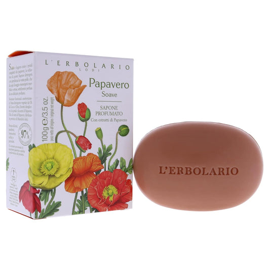 L'Erbolario Sweet Poppy Perfumed Bar Soap - Enriched With All Natural Ingredients And Aromatic Fragrances - Cleanses And Moisturizes Skin - Long Lasting And Creates A Rich, Creamy Lather - 3.5 Oz