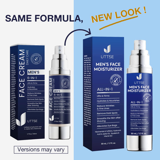 6-In-1 Mens Face Moisturizer: Face Cream For Men - Reduce The Look Of Eye Bags, Dark Circles, And Puffiness - Skin Care For Men - 1.7 Fl Oz