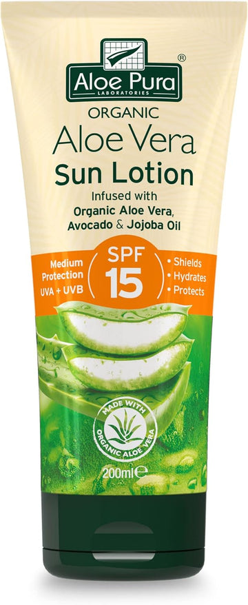 Aloe Pura Sun Cream Lotion Spf 15, Soothing Aloe Vera, Medium Protection Uva & Uvb, Hyrdate And Protect, Natural, 200Ml