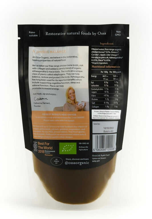 Ossa Organic Chicken Bone Broth With Ashwagandha – High-Protein, Gut-Healthy Superfood For Immunity & Stress Relief | Keto, Paleo, & Low-Carb Friendly | 300G – Frozen Ready-To-Heat Pouch