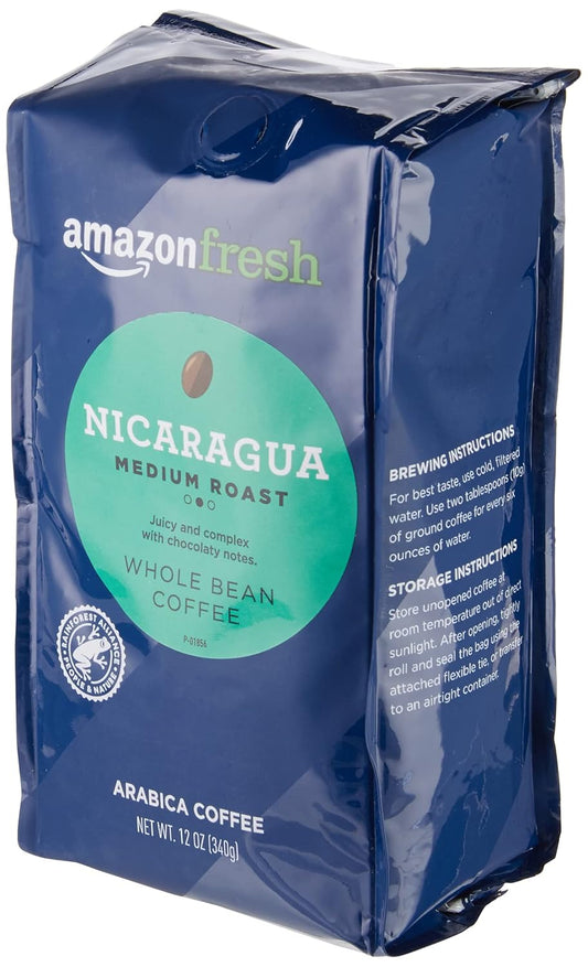 Amazonfresh Direct Trade Nicaragua Whole Bean Coffee, Medium Roast, 12 Ounce (Pack Of 2)