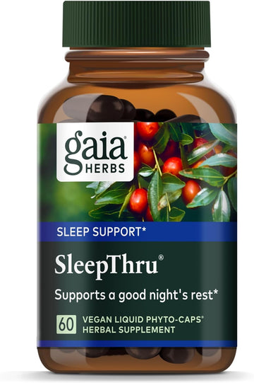 Gaia Herbs Sleepthru - Natural Sleep Support Supplement With Organic Ashwagandha Root, Organic Magnolia Bark, Passionflower, And Jujube Date - 60 Vegan Liquid Phyto-Capsules (30-Day Supply)