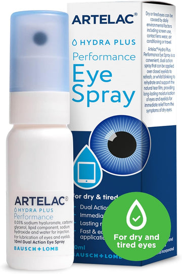 Artelac Dry Eye Spray, Hydra Plus Performance, Dry Eyes Treatment, Immediate Relief Eye Spray For Tired Eyes, Preservative Free Mist, Allergy Relief, Works With Blepharitis Treatment, 10Ml