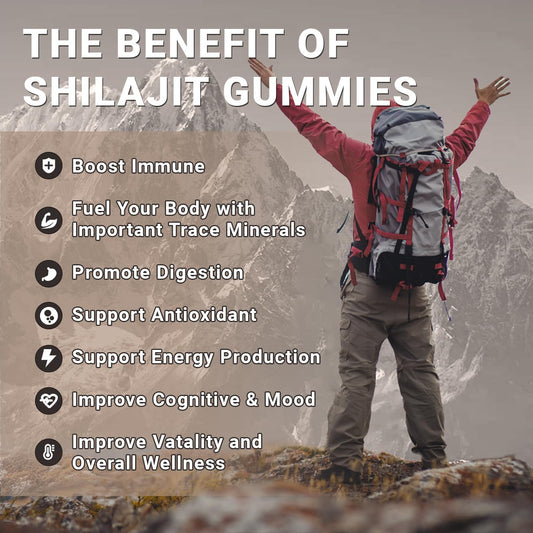Shilajit Gummies, Shilajit For Men & Women, Sugar Free Himalayan Shilajit Gummy With Balck Seed Oil - Energy & Immunity Support