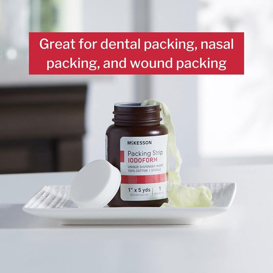 McKesson Packing Strip, Sterile, Iodoform, 100% Cotton, 1 in x 5 yds, 12 Count