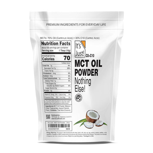 It'S Just - Mct Oil Powder W/Prebiotic Fiber (1.5Lbs) 70% C8 + 30% C10, Fast Fuel For Body & Brain Health, Keto Coffee Creamer, Non-Gmo, 24Oz