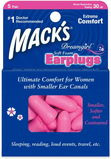 Mack'S Dreamgirl Soft Foam Earplugs, 5 Pair, Pink - Small Ear Plugs For Sleeping, Snoring, Studying, Loud Events, Traveling & Concerts