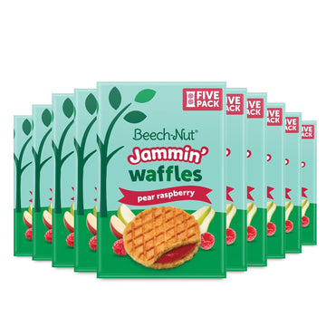 Beech-Nut Toddler Snacks Jammin' Waffles With Fruit Filling For Babies & Toddlers, Pear Raspberry, 10 Boxes (50 Individually Wrapped Packs)