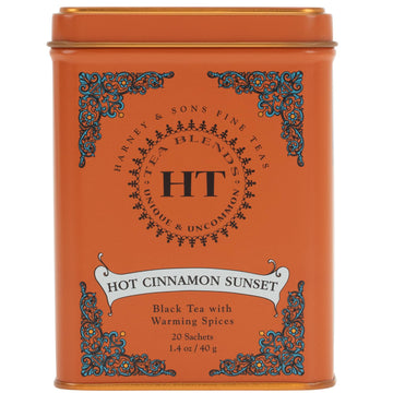 Harney & Sons Caffeinated Hot Cinnamon Sunset Black Tea With Orange And Cloves Tin 20 Sachets (Pack Of 1)
