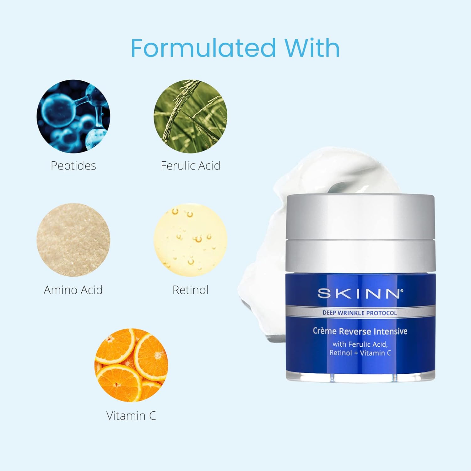 Skinn Crème Reverse With Ferulic Acid, Retinol And Vitamin C-Crème Reverse Intensive-Anti-Aging Cream With Hyaluronic Acid To Plump Skin Vitamin C Help To Improving Tone, Firmness Of Skin : Beauty & Personal Care