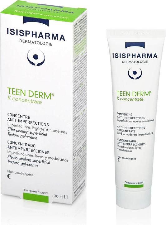 Isispharma Teen Derm K Concentrate - Serum For Face For Acne Treatment - With Salicylic Acid And Avocado Oil - Superficial Peeling Effect - Glass Skin Effect - Made In France