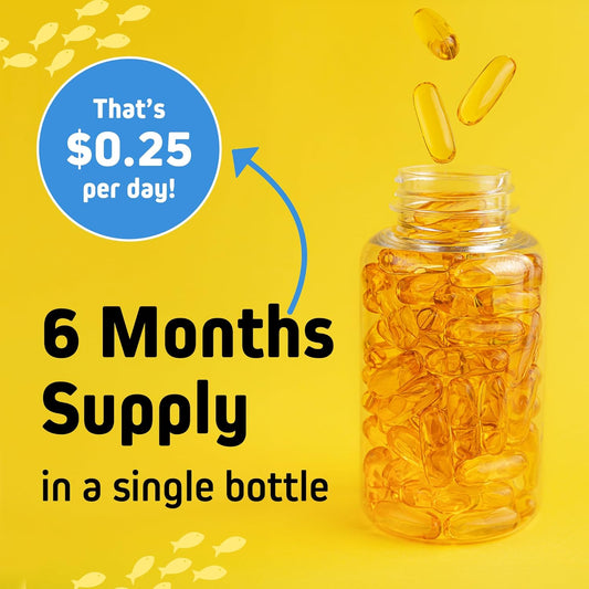 Herbtonics Omega 3 Fish Oil 1250Mg - High Epa 450Mg + Dha 300Mg For Heart & Brain Health | Triple Strength, Burpless Lemon Flavor, Wild Caught | 180 Softgels (Up To 6 Month Supply)