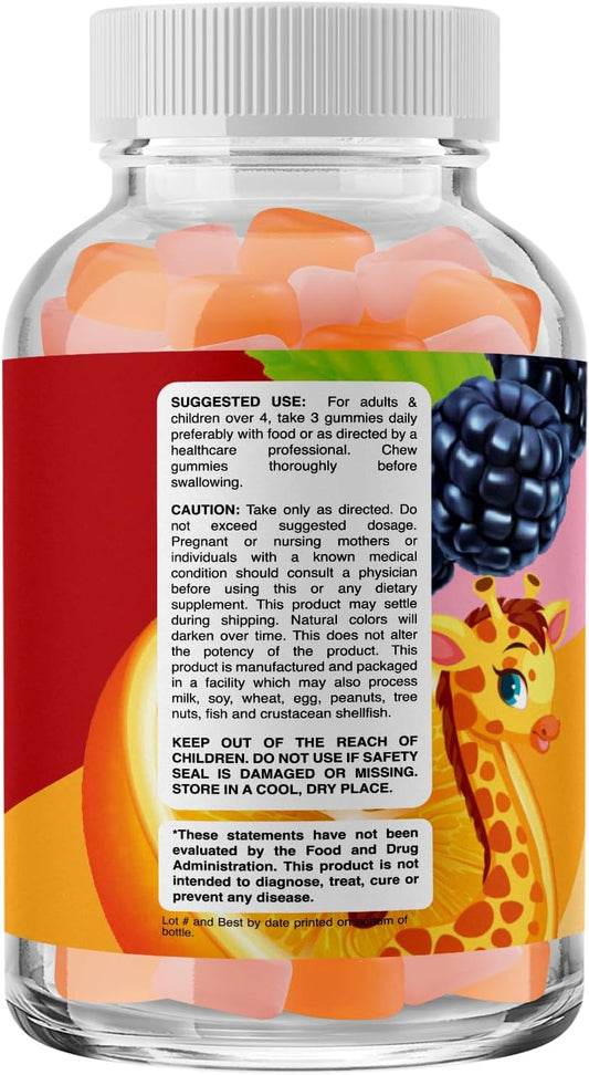 Natural Prebiotic Fiber Gummies For Kids - Chicory Root Fiber Gummy Vitamins For Kids Constipation Relief Immune Support And Digestive Support - Delicious Kids Fiber Gummies And Prebiotic Supplement