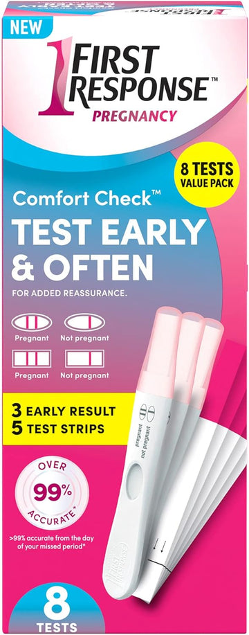 First Response Comfort Check Pregnancy Test, 8 Count, Pink & White
