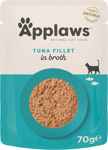 Applaws 100% Natural Wet Cat Food, Tuna Fillet In Broth 70G Pouch For Adult Cats (12 X 70G Pouches)