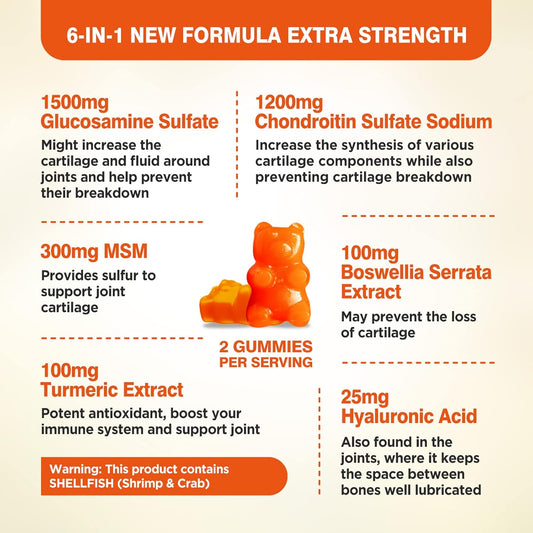 Glucosamine Chondroitin Gummies Sugar Free, Joint Support Gummies Supplements For Adults Men & Women, 1500Mg Glucosamine Chewables With Msm Turmeric, 120 Count