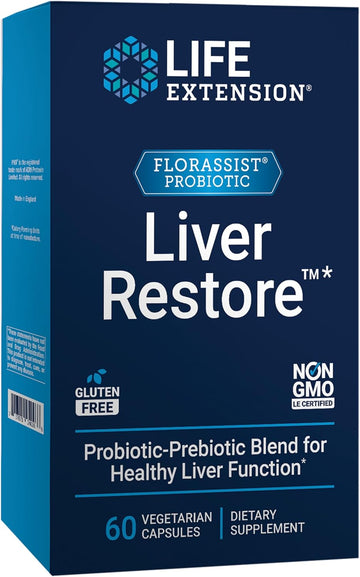Life Extension Florassist® Liver Restore™, Liver Health Probiotics, Prebiotics, Liver Support, Healthy Liver Enzymes, Gluten-Free, Non-Gmo, Vegetarian, 60 Capsules