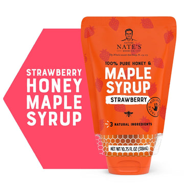 Nate'S Strawberry Honey Maple Syrup - 10.75 Oz Sustainable Pouch - 100% Pure Honey, Real Maple Syrup, And Natural Strawberry Flavor - All-Natural Topping For Waffles And Pancakes - Kid-Approved Taste