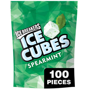 Ice Breakers Ice Cubes Spearmint Sugar Free Chewing Gum Pouch, 8.11 Oz (100 Pieces)