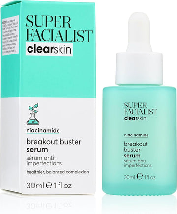 Super Facialist Breakout Buster Serum - Clear Skin Solutions, Spot Treatment For Acne With 10% Niacinamide, Tea Tree Oil & Prebiotics, Vegan Friendly 30Ml
