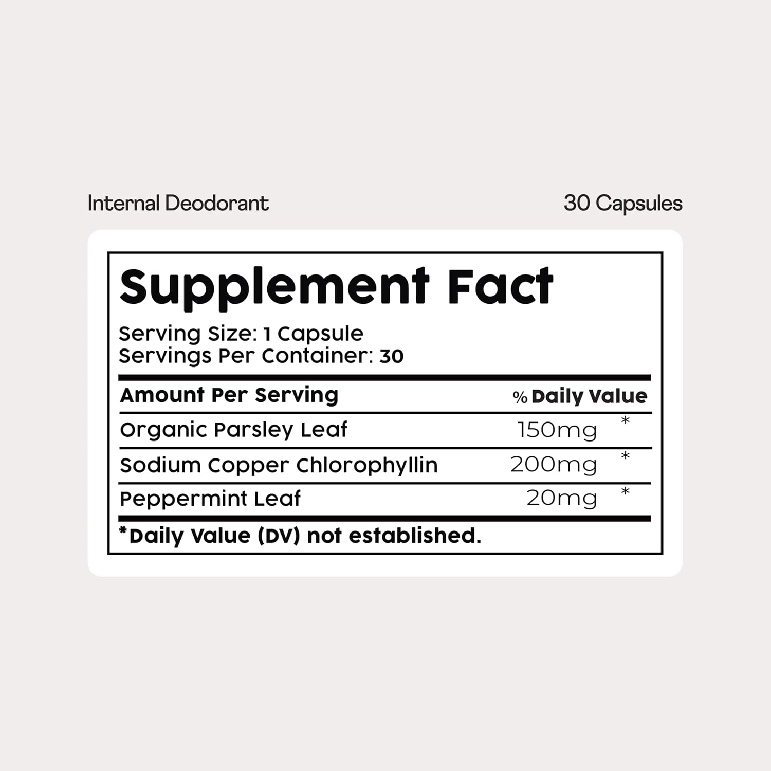 Nuray Internal Deodorant Supplement | Natural Chlorophyll 30 Capsules For Body Odor Control, Gut Health, And Fresh Breath | Vegan, Detox Support, & Skin Health | Odor Eliminator For Men & Women : Health & Household