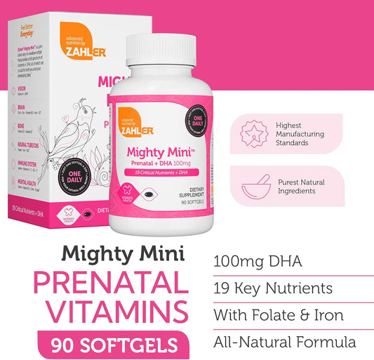 Zahler Mighty Mini Prenatal Vitamin With Dha & Folate - Certified Kosher - All Natural Prenatal Vitamins - Multivitamin For Pregnant Women - 19 Prenatal Vitamins Including Folic Acid (90 Softgels)