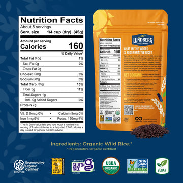 Lundberg Wild Rice, Regenerative Organic Certified, 6-Pack β 100% Natural California Cultivated Wild Black Rice, 8 Oz Ea