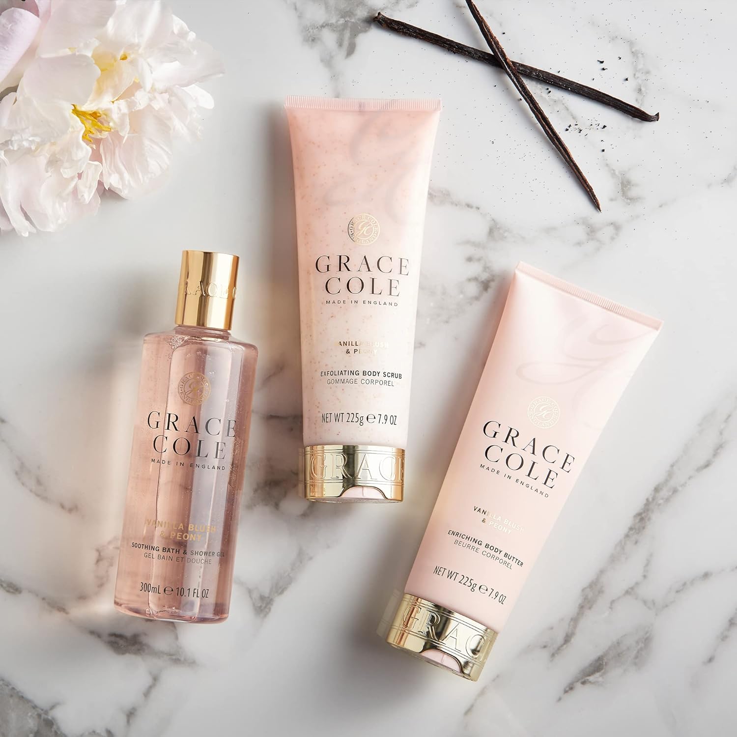 Grace Cole Vanilla Blush & Peony Exfoliating Body Scrub 238ml Refreshing Hydrating - Essential Oils - Vegan and Cruelty Free, No SLS or Parabens - Made In England : Amazon.co.uk: Beauty