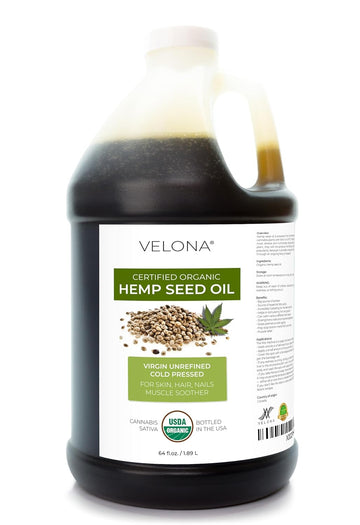 velona Hemp Seed Oil USDA Certified Organic - 64 oz | 100% Pure and Natural Carrier Oil | Unrefined, Cold Pressed