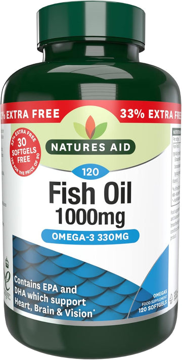 Natures Aid Fish Oil 1000Mg – High Strength Omega-3 Supplement With Dha & Epa – Supports Heart, Brain Vision, Immune & Joint Health Non-Gmo – High Strength Natural Fish Oil – 90 Softgel Capsules