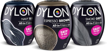 Dylon Winter Bundle, Washing Machine Fabric Dye Pods For Clothes & Soft Furnishings – Navy Blue, Smoke Grey And Espresso Brown