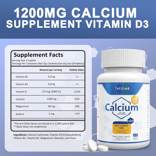 Calcium-Supplement Women-Men Vitamin-D3 Minis-Magnesium - 186Counts Tooth Health Supplement For Adults Calcium 1200 Mg With Vitamin D3,Small And Easy To Swallow,1St Aid Calcium Tablet